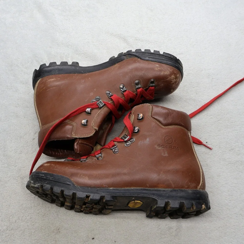 Scarpa Men 8.5 EU41.5 Hiking Boots Brown Leather Mountaineer Trek Italy Rain VTG